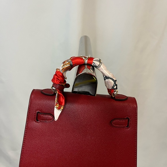 Red Kelly Style Top Handle Structured Satchel with Turn Lock and Key #valentines - Picture 6 of 12